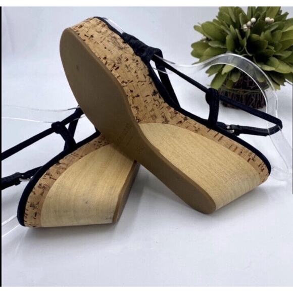 Jil Sander Designer Wood Cork Black Suede Ankle Strap Wedge Sandal Sz 36.5/6 - Picture 8 of 14